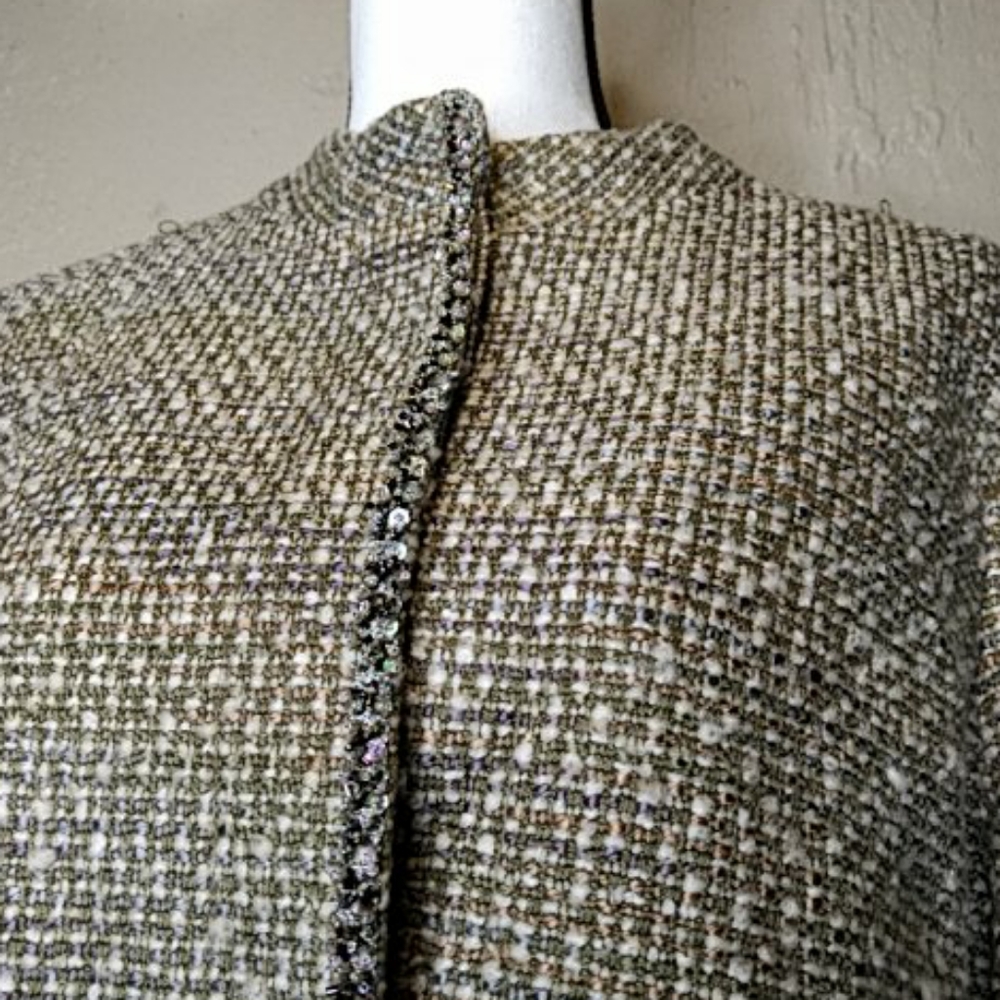 AXceSS Mandari Collar Tweed Suit Jacket Blazer XL - Picture 3 of 6